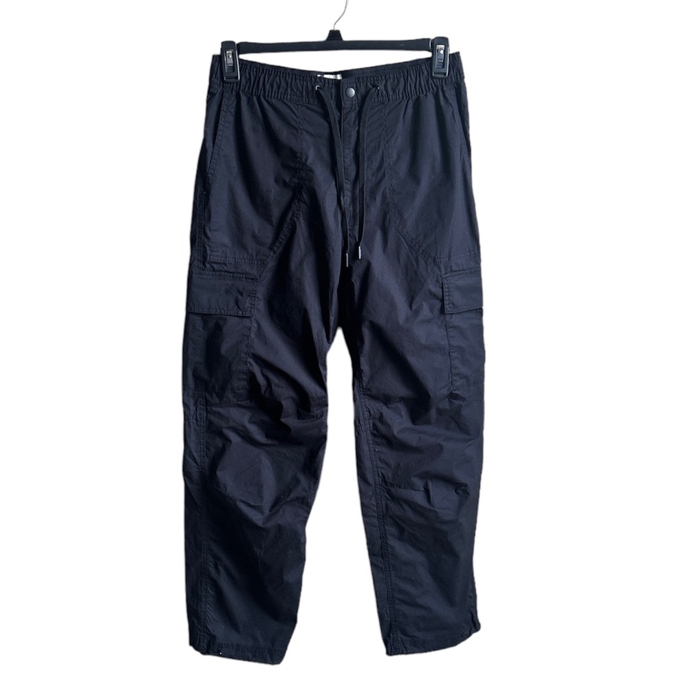 H&M 31x29 Black Drawstring Cargo Pants Elastic Waist Zipper Snap Button Closure